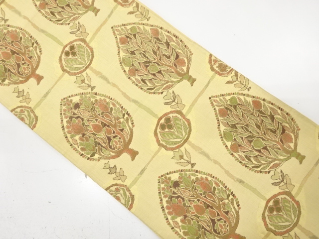 アンティーク　格子に花更紗模様織り出し袋帯（材料）